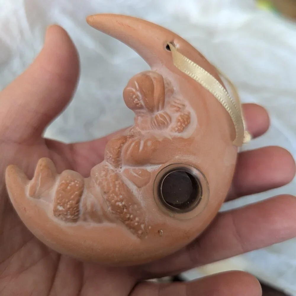 Ceramic Clay Half‎ Moon Sleeping Santa Christmas Tree Holiday Ornaments Vintage